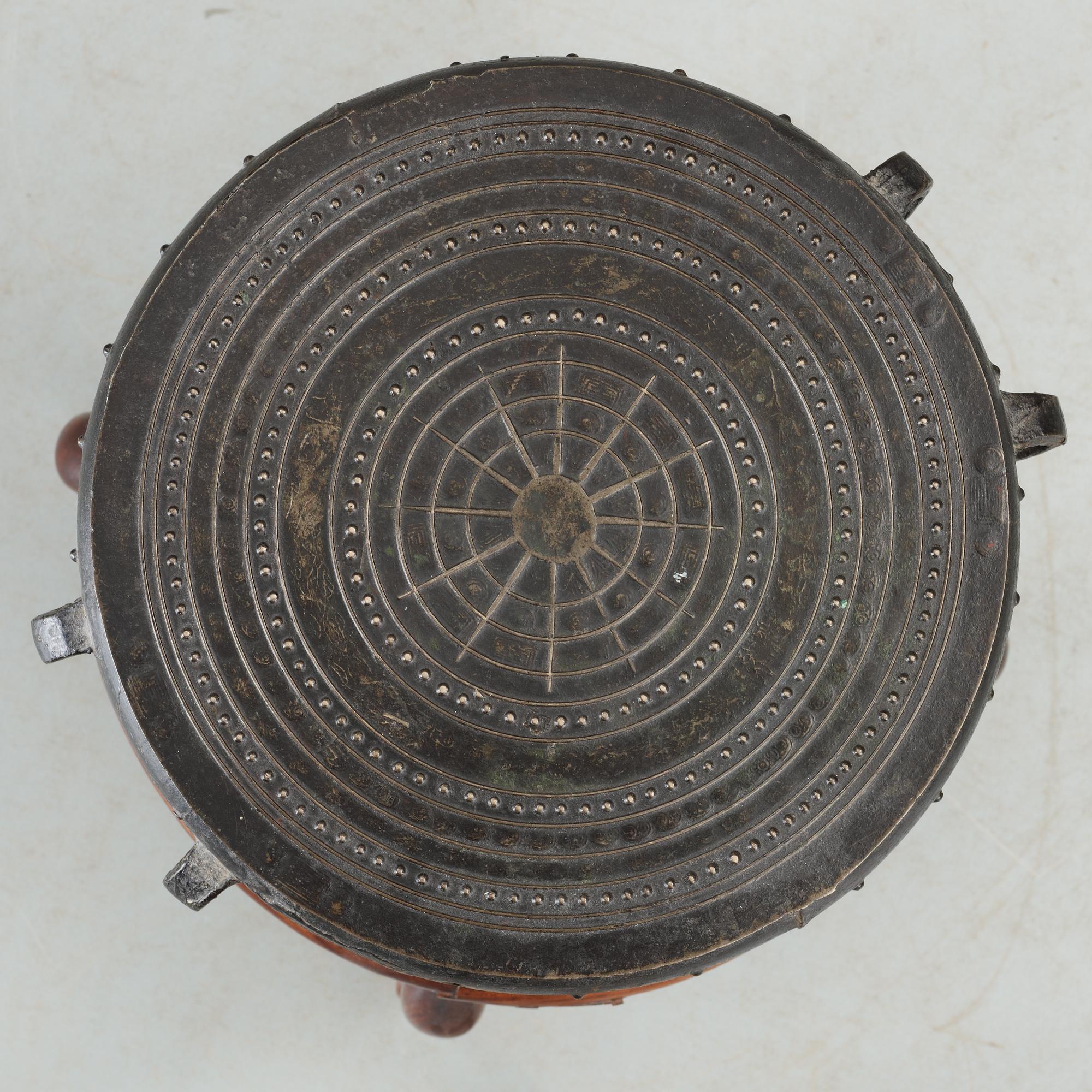 A bronze drum, Myanmar, presumably 17/18th Century.