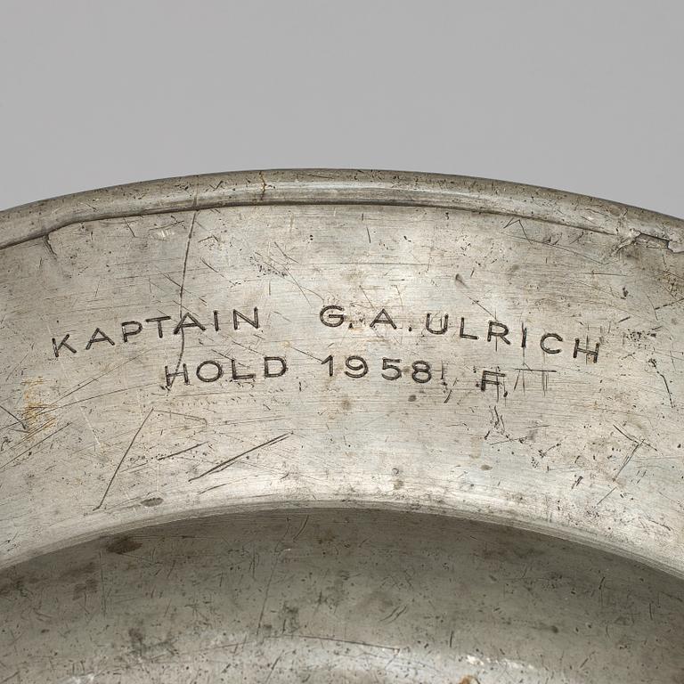 A German barque pewter dish, 18th century.