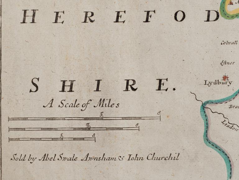 KARTA, "Worcester Shire By Rob.t Morden"Sold by Abel Swale Awnshan & Iohn Churchill. 16/1700-tal.