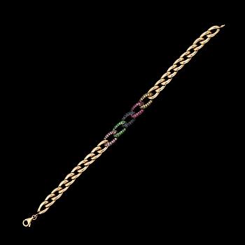 ARMBAND, 14K guld med olikfärgade safirer och tsavoriter. Total vikt ca 21 g.