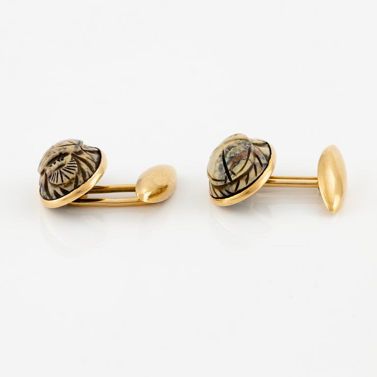 Cufflinks, a pair, gold with scarabs.