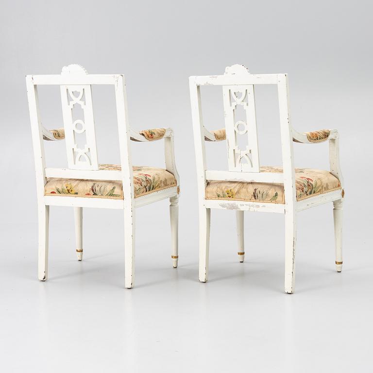 Karmstolar, ett par, Lindome, omkring år 1800, sengustavianska.