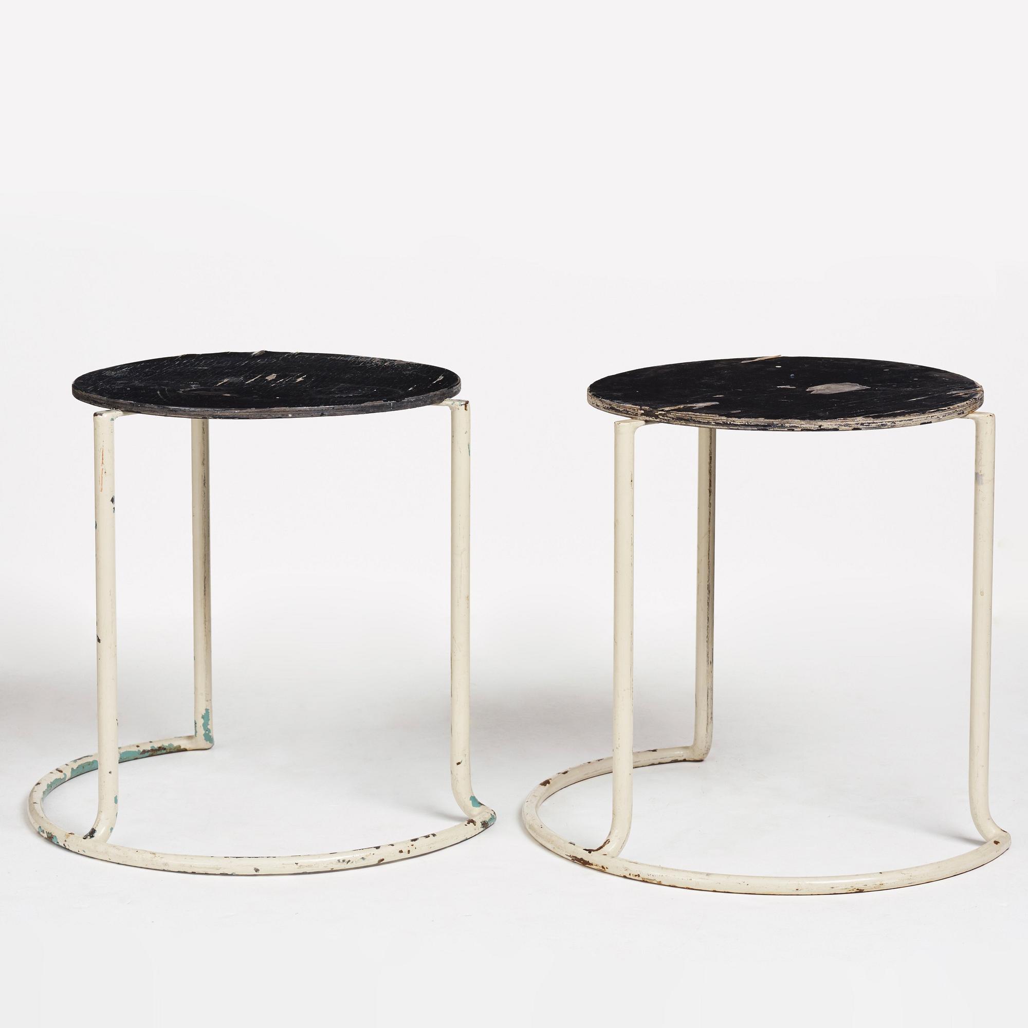Alvar Aalto, a pair of entrance hall stools for the Paimio Sanatorium, executed by Aug. Louhen Rautasänkytehdas ja Valimo Oy, ca 1932.