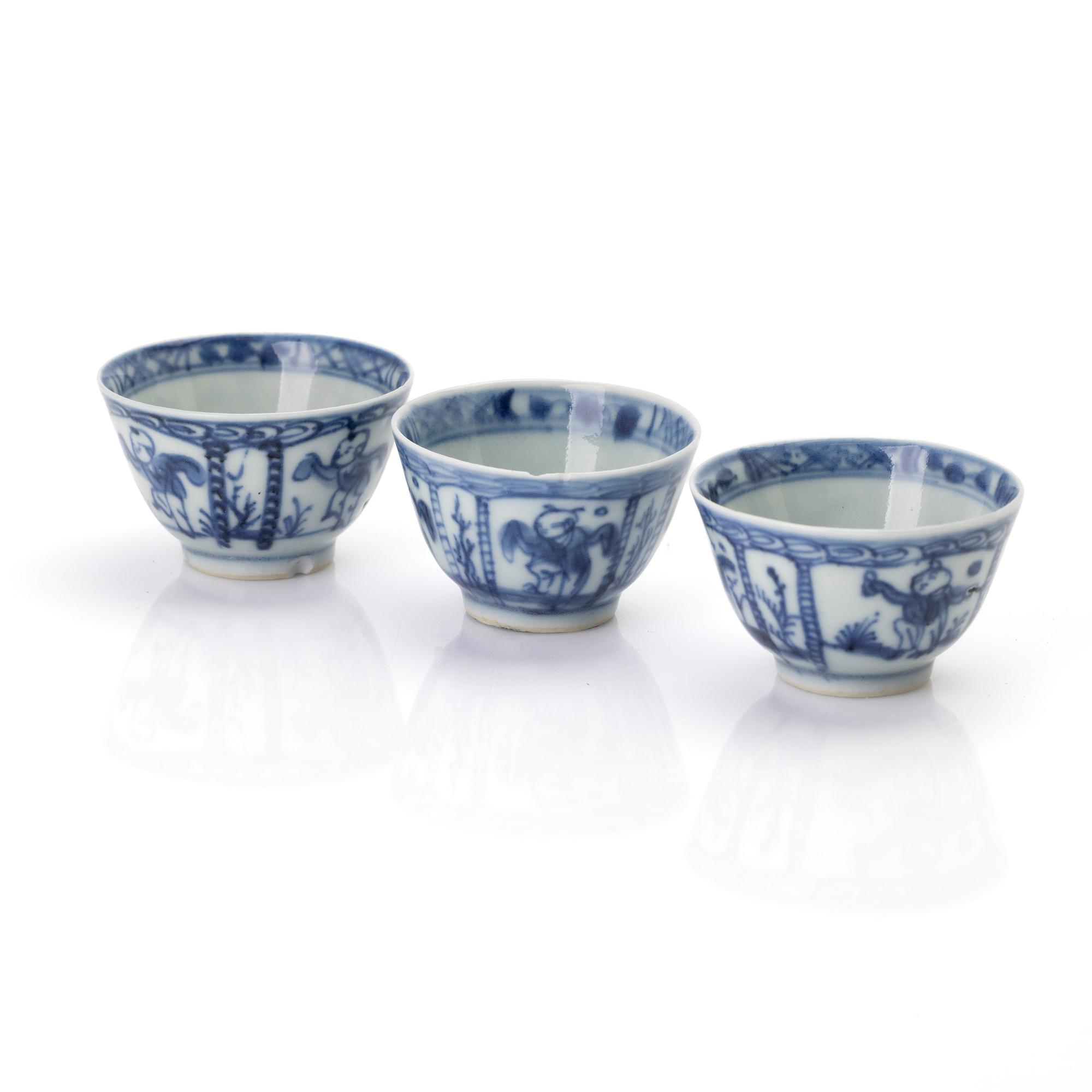 Koppar, 3 st, porslin, Kina, Qingdynastin, 1800-tal.