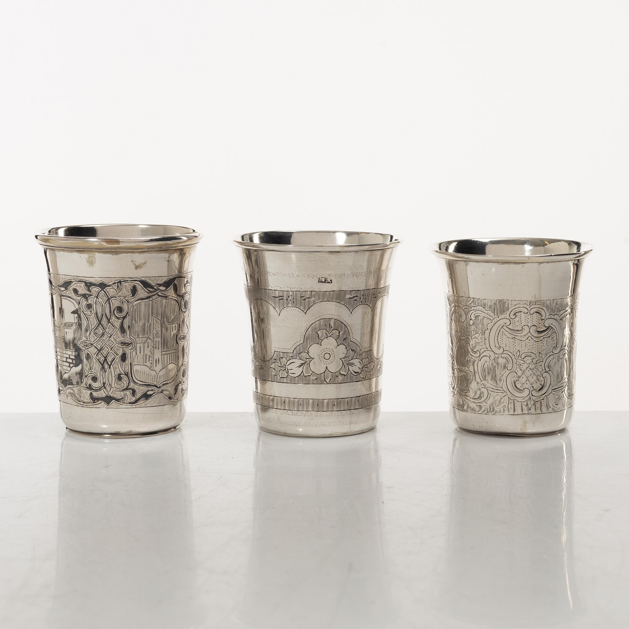 Bägare, 5 st, silver, Ryssland, 1800/1900-tal.