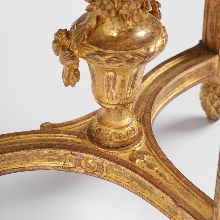 A Gustavian carved giltwood console table, Stockholm, late 18th century.