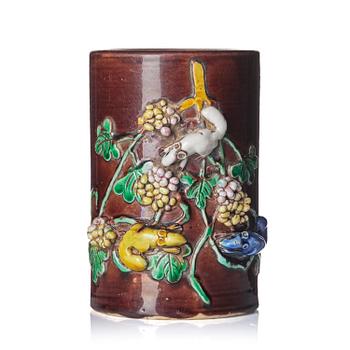 1155. A bisquit glazed brush pot, Bitong, Qing dynasty, Kangxi (1662-1722).