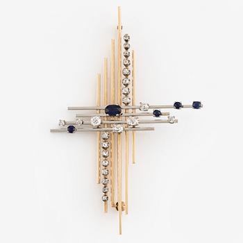Brooch, Jarl Sandin, cross, 18K gold and white gold with sapphires and old-cut diamonds.