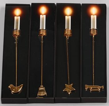 LJUSHÅLLARE, 4 st. För julgransljus. Mässing. Design Andreas Mikkelsen för Georg Jensen.