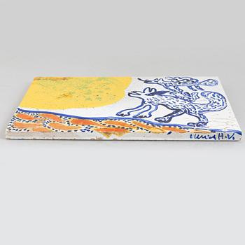 Ulrica Hydman-Vallien, a stoneware plaque, executed in her own workshop, Sweden.
