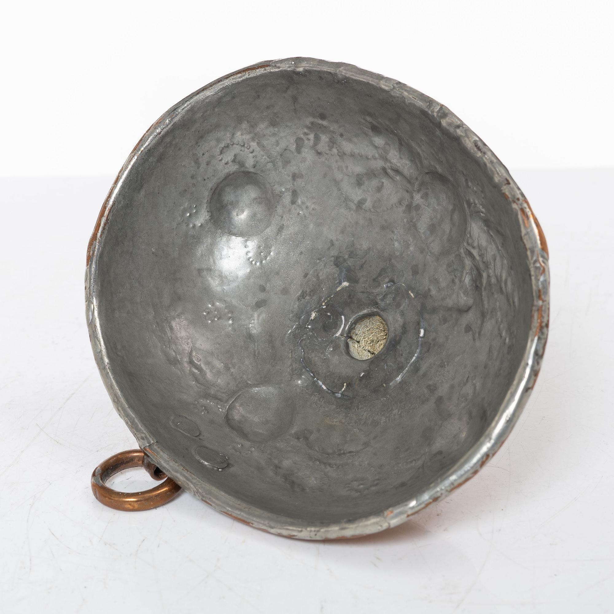 A Swedish copper cauldron and sieve, circa 1800.