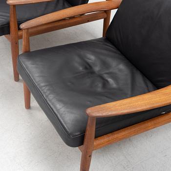 Grete Jalk, a pair of model '118' teak easy chairs, France & Son, Denmark, 1960's.