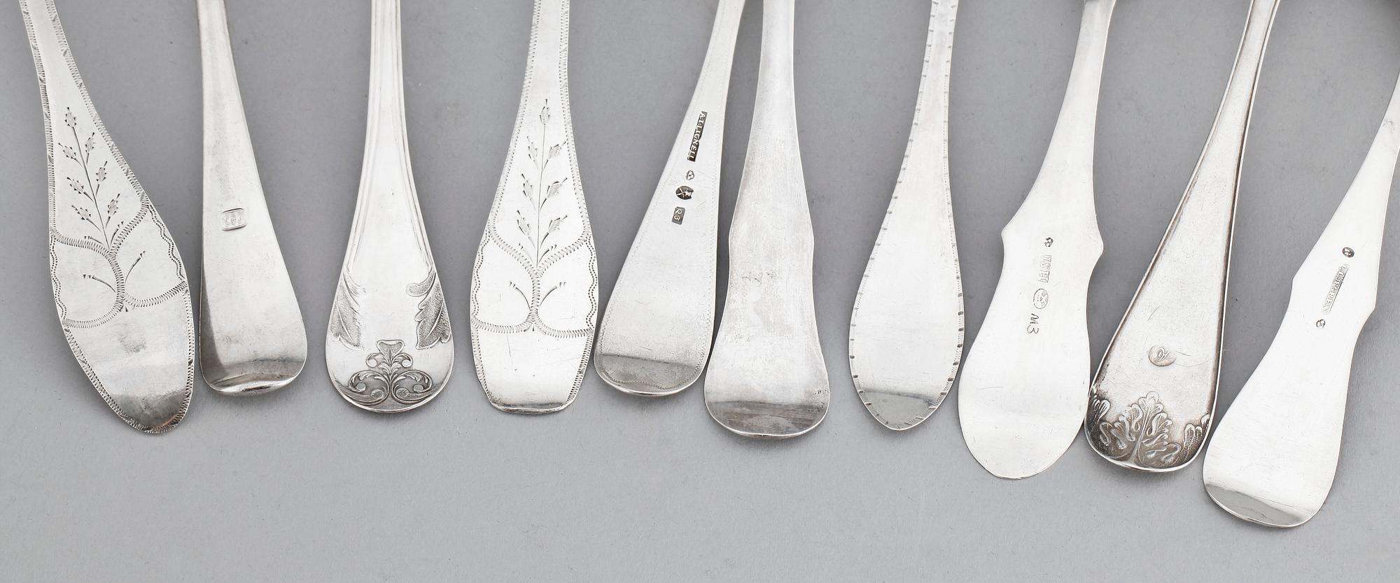 MATSKEDAR, 12 st, silver, flertal olika mästare, Sverige 1700-1800-tal. Bla Bengt Biörn, Västerås 1739. Totalvikt ca 400 gram.