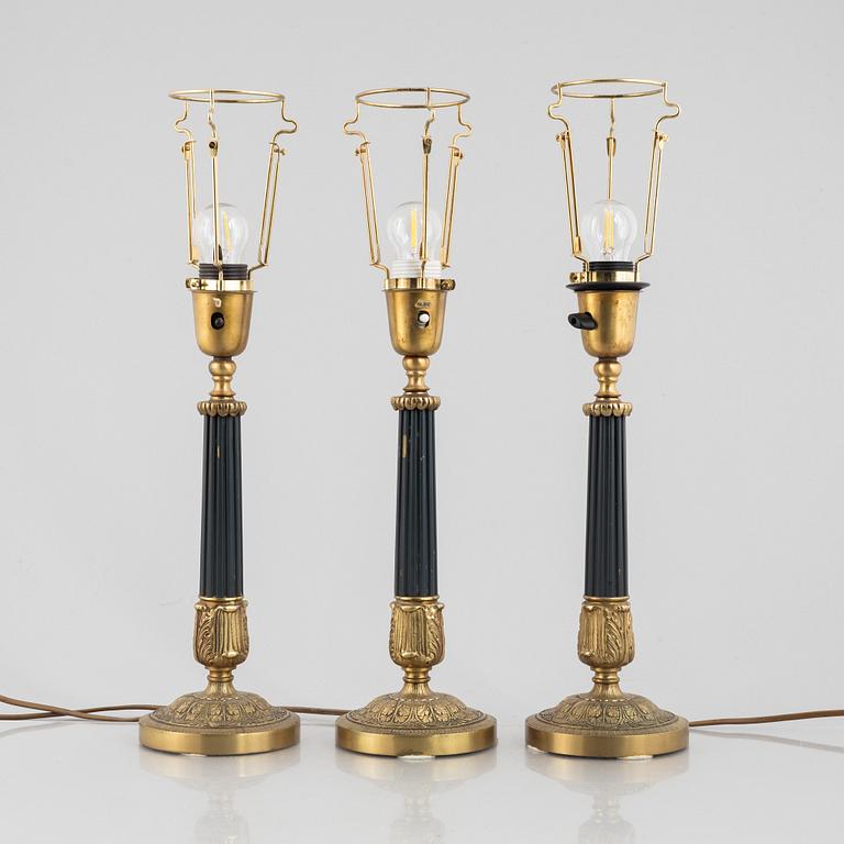 Three table lamps, Empire style, circa mid-20th Century.