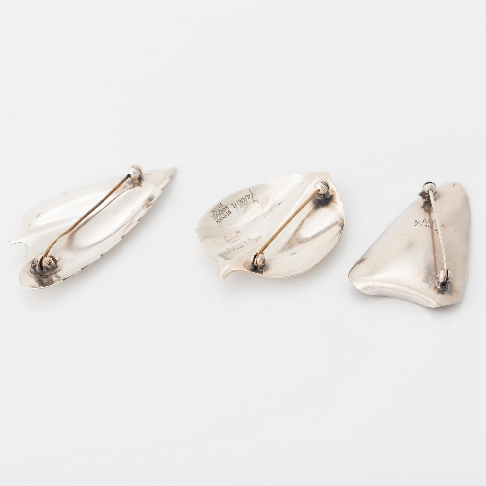 Viggo Wollny, broscher 3 st, sterlingsilver, Jammik, Danmark.