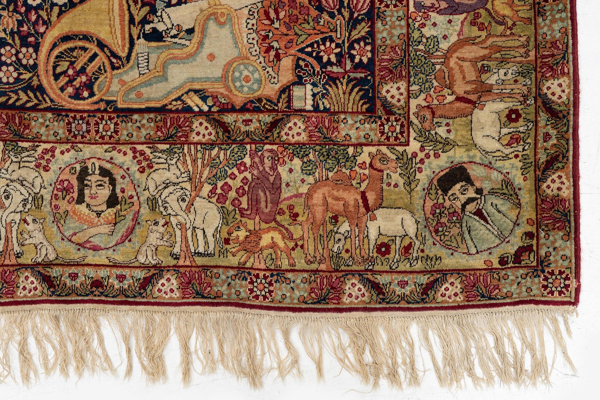 Matta, antik figural Kirman, södra Persien, ca 216 x 132 cm.