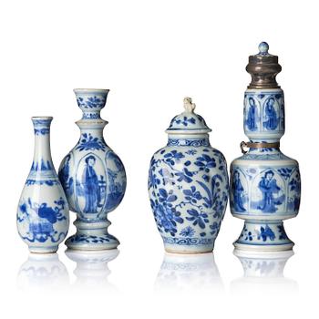 1128. A group of four blue and white miniatures, Qing dynasty, Kangxi (1662-1722).