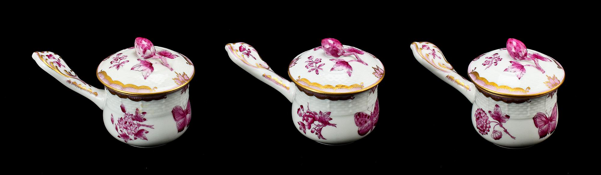 CREMEKOPPAR, 6 st, porslin, Herend, 1900-tal.