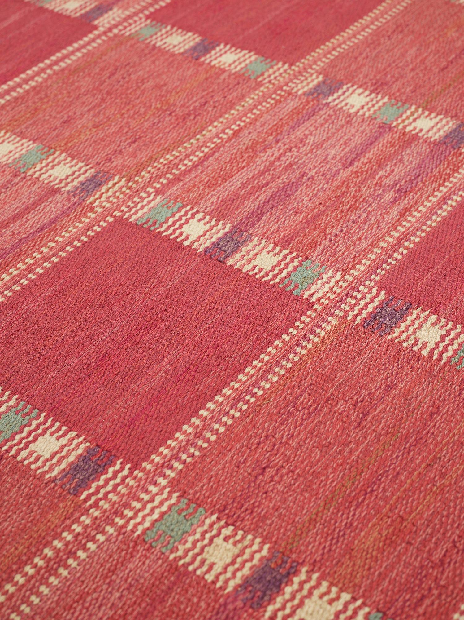 Barbro Nilsson, MATTA, "Falurutan, röd Borås", rölakan, ca 210 x 141 cm, signerad AB MMF BN.