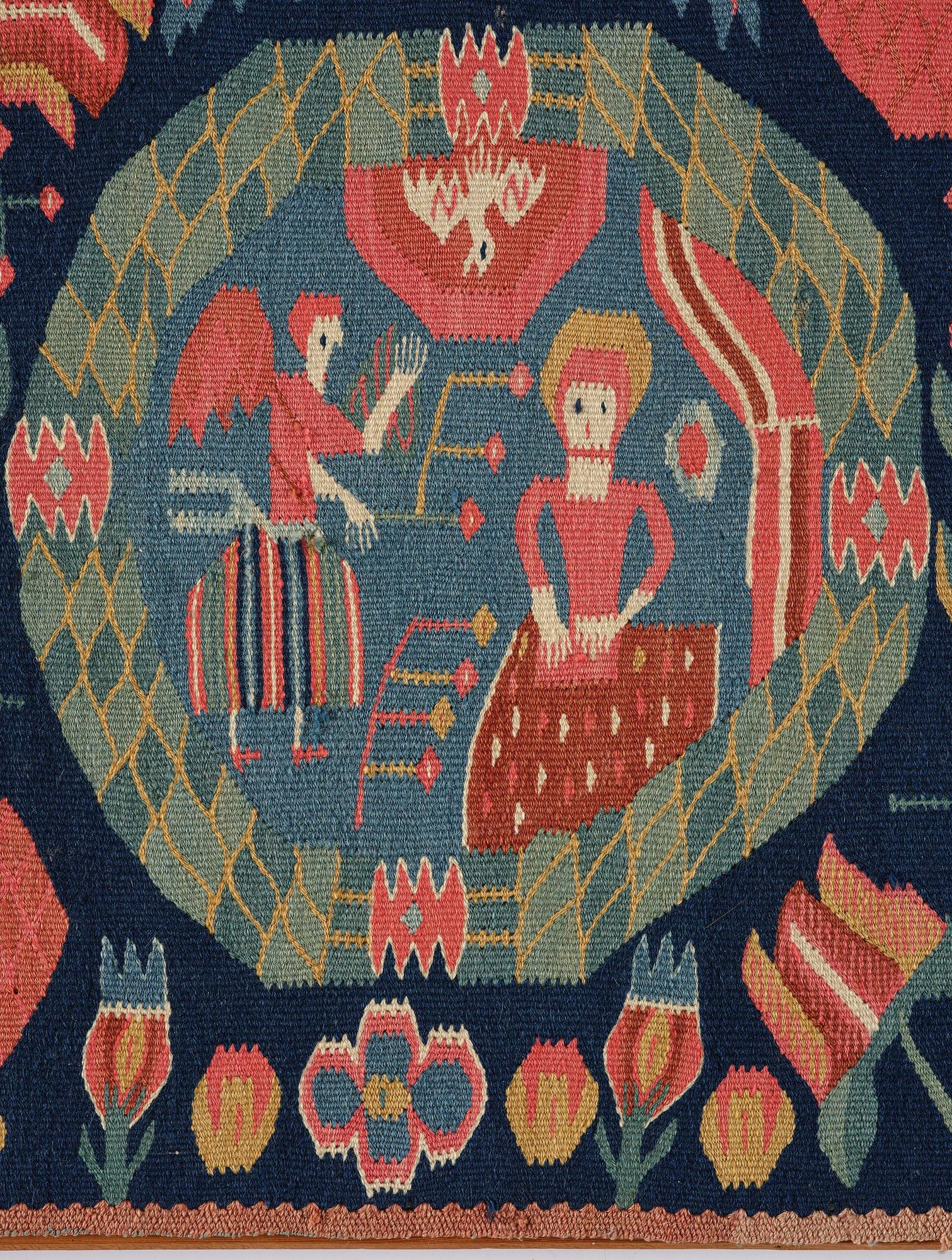 Åkdyna, "Bebådelsen", flamskväv, ca 104 x 52 cm, Skåne, 1800-1825.