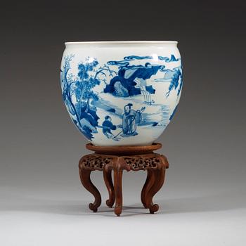 A blue and white pot, Qing dynasty with a Chenghua six character mark, 18th century.