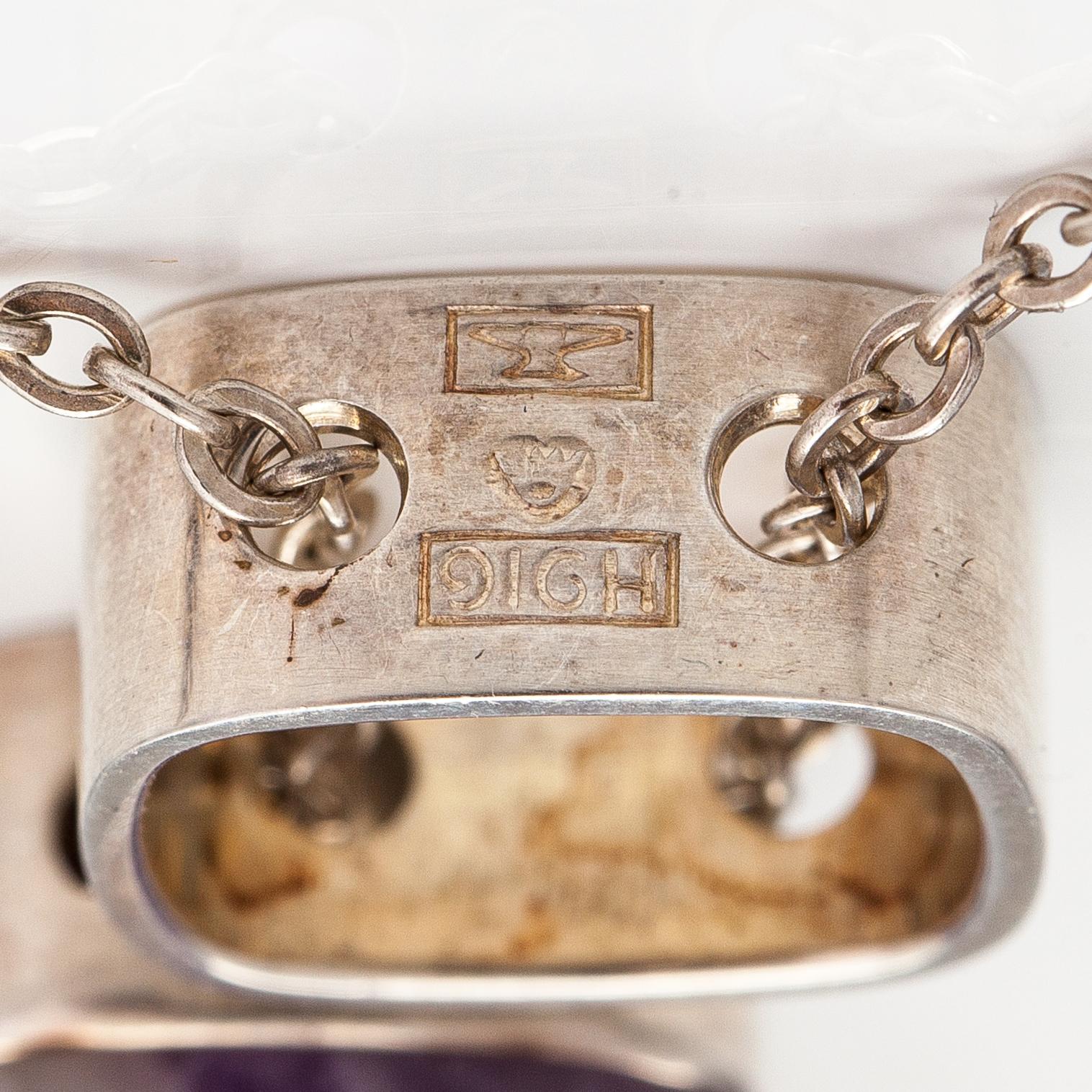 Elis Kauppi, A silver and amethyst necklace. Kupittaan kulta, Turku.