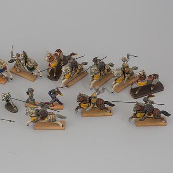 A 26 piece collection of toy knights and horses, mainly Lineol from Germany, mid 20th century.