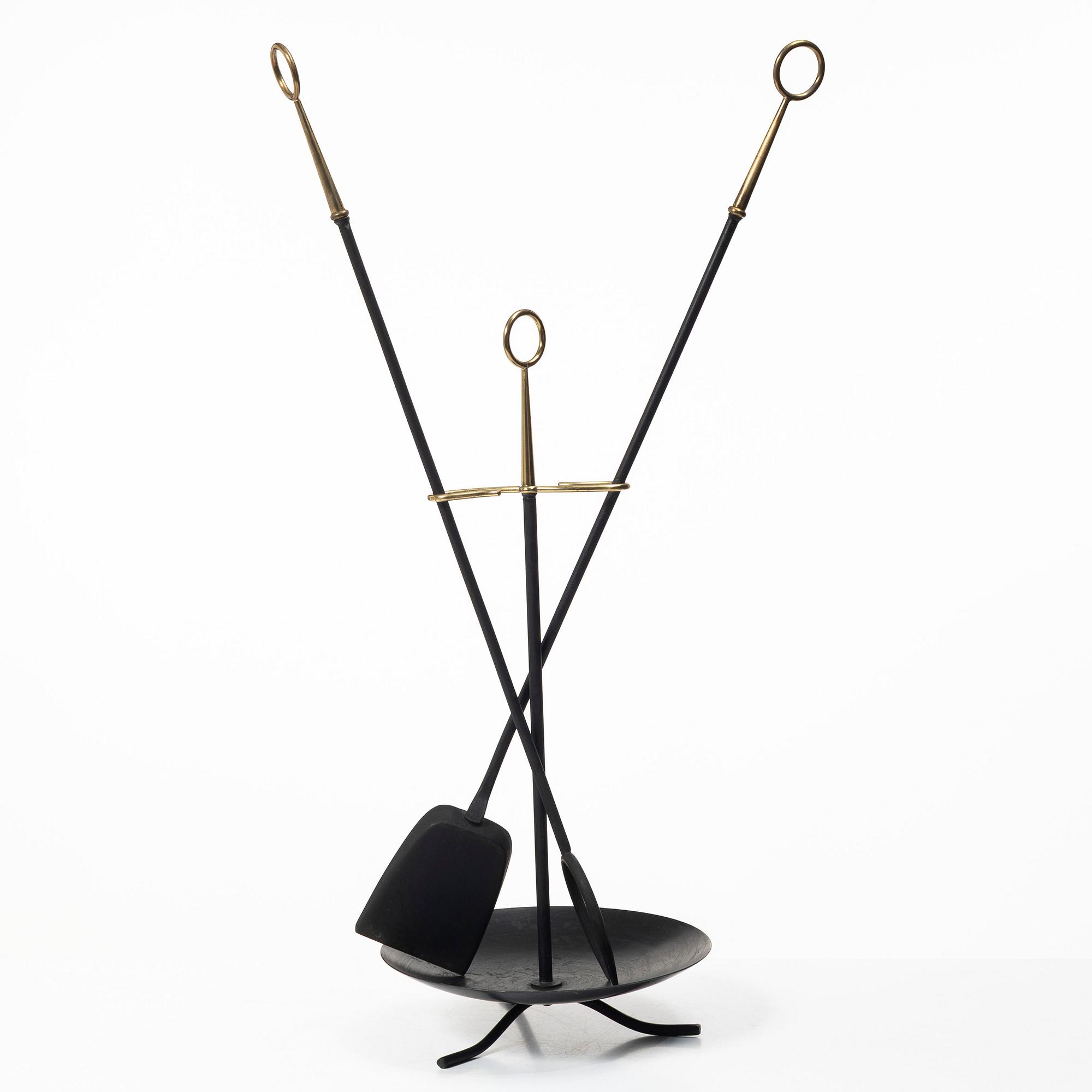 Gunnar Ander, Fire utensils on a stand, Ystad Metall, second half of the 20th century.