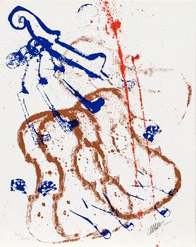 Arman (Armand Pierre Fernandez), Mapp, 2 av 3 blad, "Accords A Cordes" Trois Serigraphies Arman.