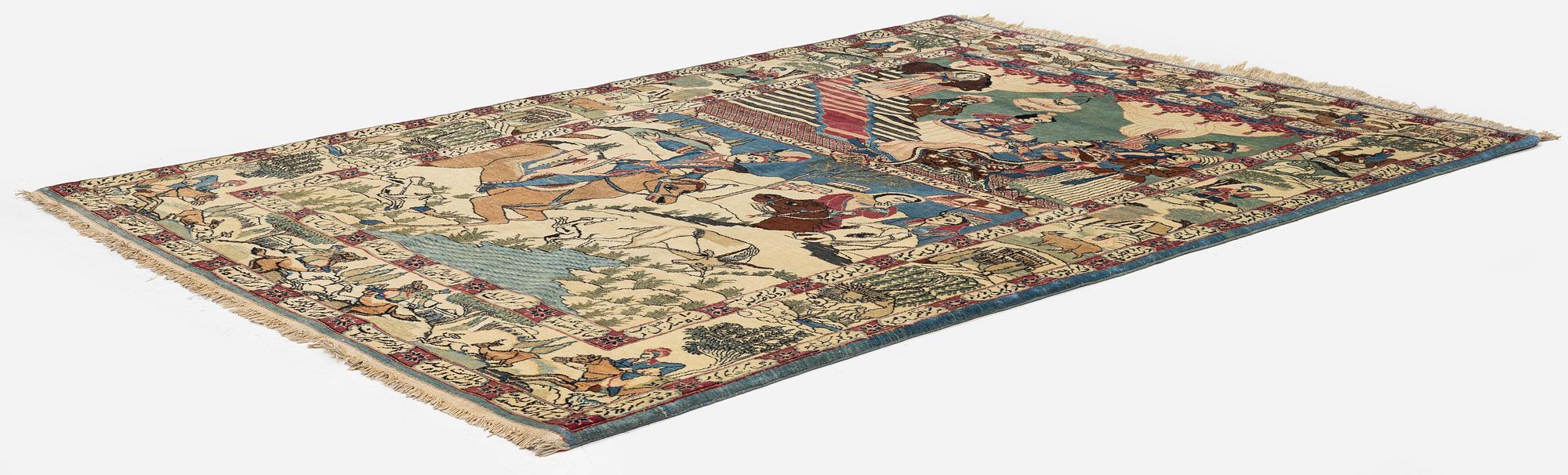 A semi-antique pictoral Kashan rug, Central Persia, c. 206 x 138 cm.