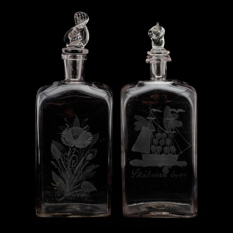 KARAFFER, 2 st, glas, 1800-talets mitt.