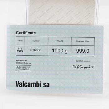 Silver bar 1kg 999 Valcambi Suisse.