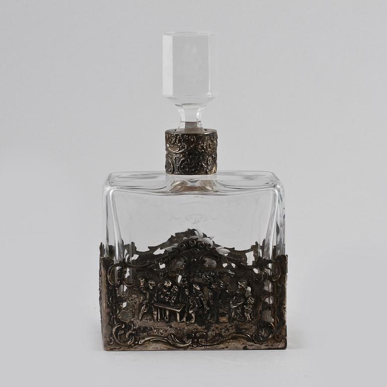 KARAFF, silver och glas, möjligen Weinranck & Schmidt, Hanau, Tyskland, omkring år 1900.