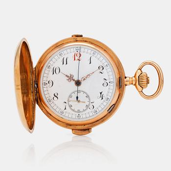 977. POCKET WATCH, 56 mm, hunter case, minute repeating, chronograph,