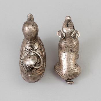 Two Chinese low halt silver figures, 20th century.