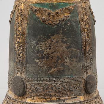 A Burmese bronze temple bell, probably 19th century.