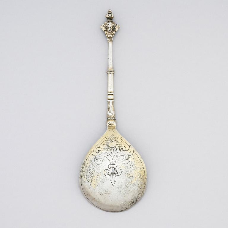 A Swedish parcel-gilt silver spoon, probably Albrekt Lockert (1623-1653), Stockholm.