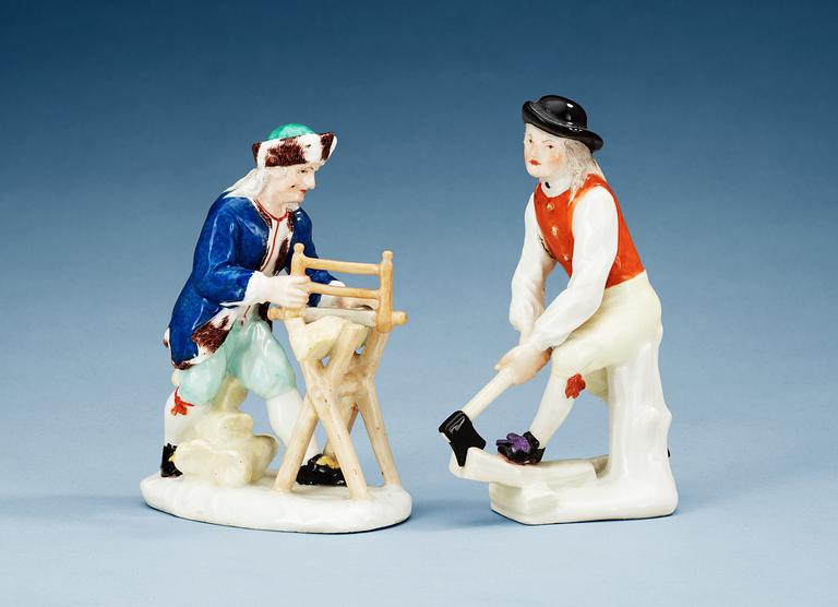 A set of two Meissen figures of carpenters, 18th Century.