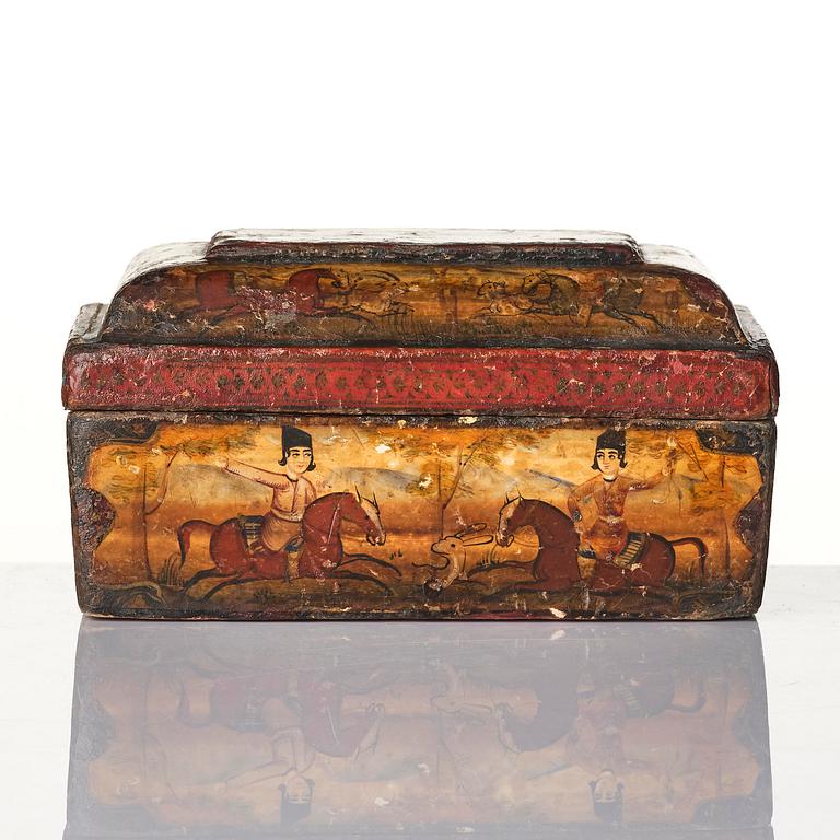 Qalamdan, lackerad papier maché, Persien, Qajardynastin, 1800-talets första hälft.