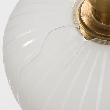 A pair of glass and brass Swedish Modern ceiling lights, Böhlmarks, 1940's.
