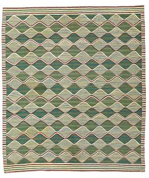 299. Barbro Nilsson, A CARPET, "Grönspättan" ("Spättan grön"), flat weave, ca 274 x 230,5 cm, signed AB MMF BN.