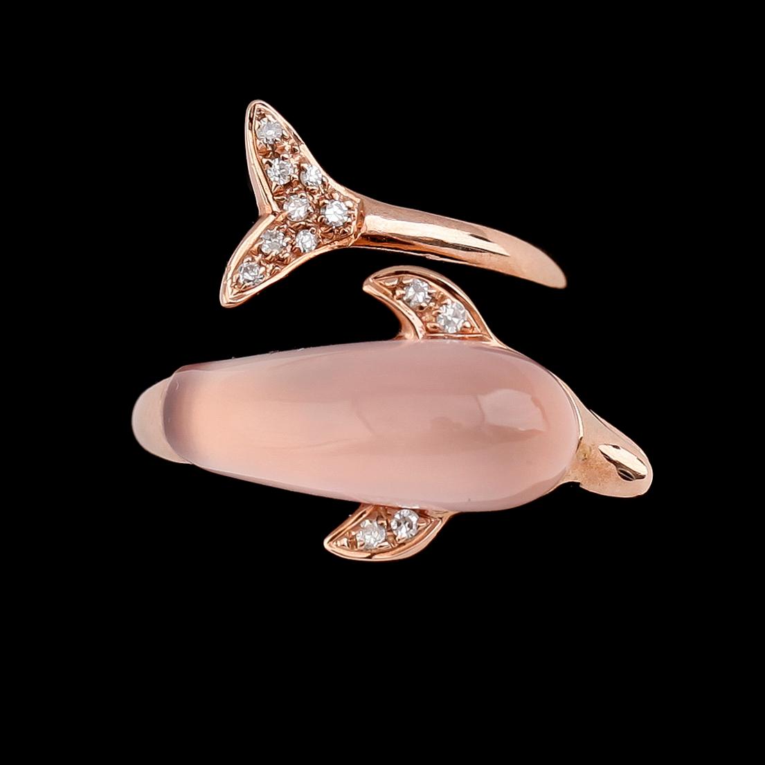 RING, 18K roséguld, diamanter tot ca 0.75 ct, rosa kvartz.