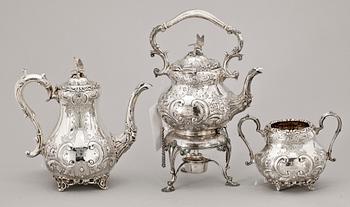 KAFFE- OCH TESERVIS, 6 delar, silver, Sheffield 1901. Totalvikt ca 4400 gram.