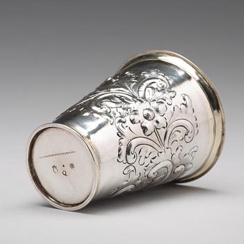 A Swedish early 18th century parcel-gilt silver beaker, mark of Johan Lund, Stockholm 1704.