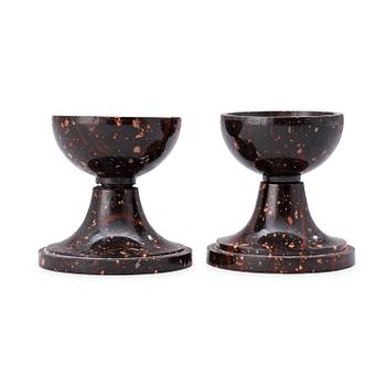 1501. A pair of Swedish 19th century porphyry salts.