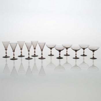 Tyra Lundgren, a set of 33 glasses, Riihimäen Lasi, first half of the 20th century.