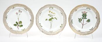 TALLRIKAR, 7 st, porslin. "Flora Danica", Kongl. dansk, Danmark. 1900-tal.