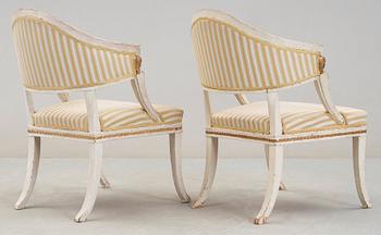 A pair of late Gustavian early 19th century armchairs by L. Fahlberg.