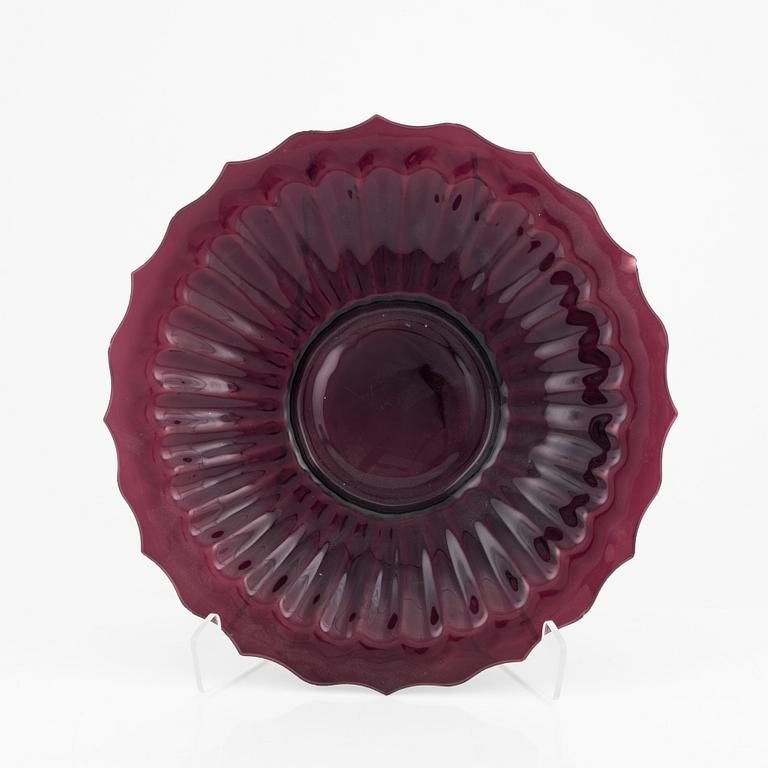 A lotus shaped Chinese purple glass dish, presumably around 1900.