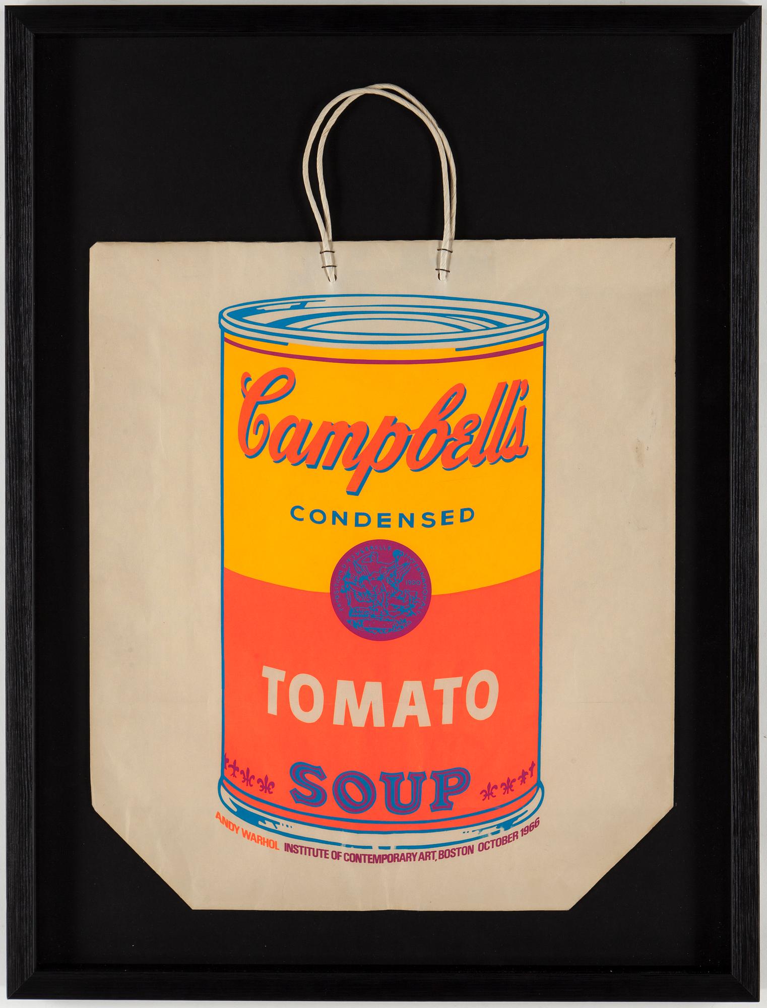 ANDY WARHOL, färgserigrafi på papperspåse, 1966, utgiven av Institute of Contemporary Art, Boston.